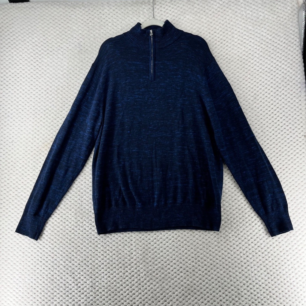 Bonobos Quarter Zip Pullover Sweater Cashmere Blend Heathered Blue Knit‎ Men L